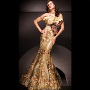 Gold Ruffle Mermaid Tony Bowls Prom Dress